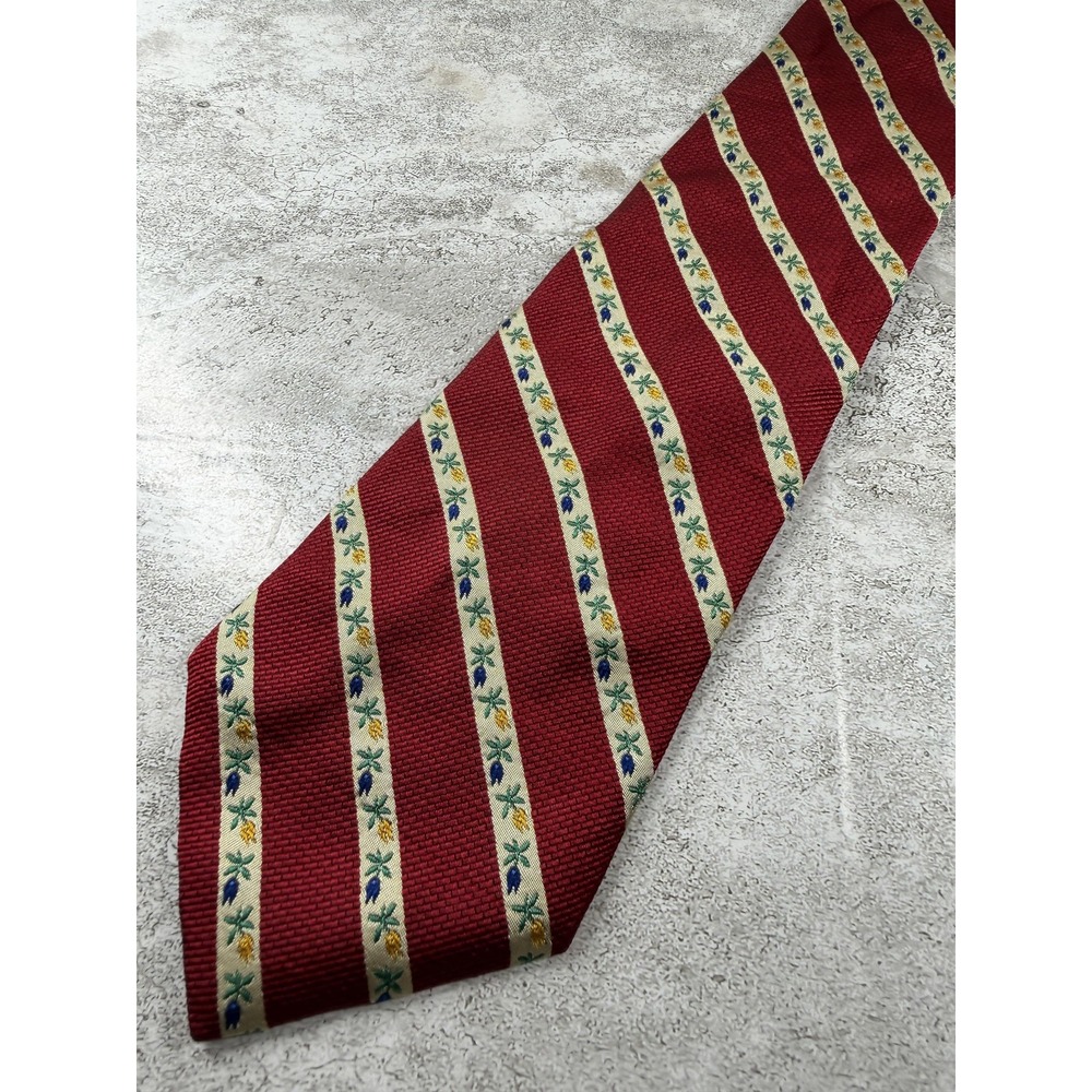 Lands' End Tie Mens OS Red 100% Silk Pointed Striped Woven Embroidered VTG